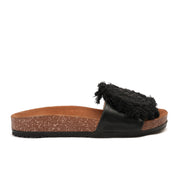 Black slipper handmade with a flower-shaped design