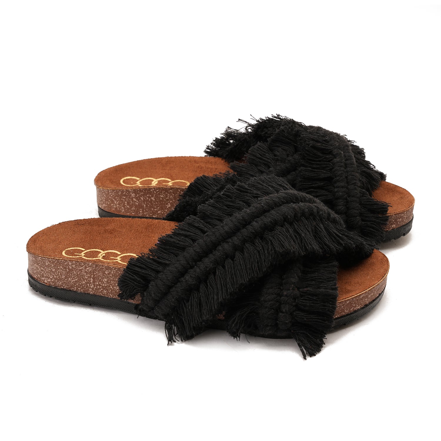 Black slipper handmade with two wide straps