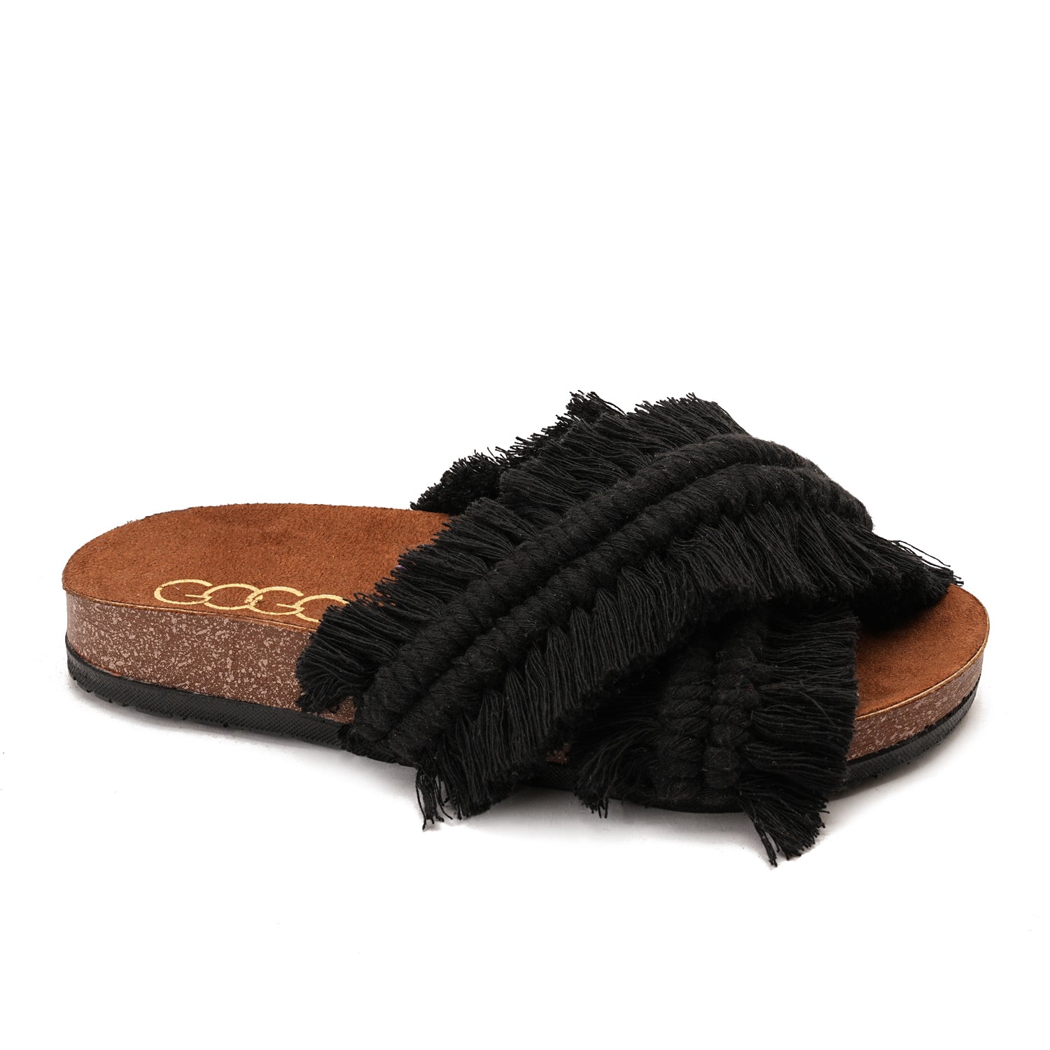 Black slipper handmade with two wide straps