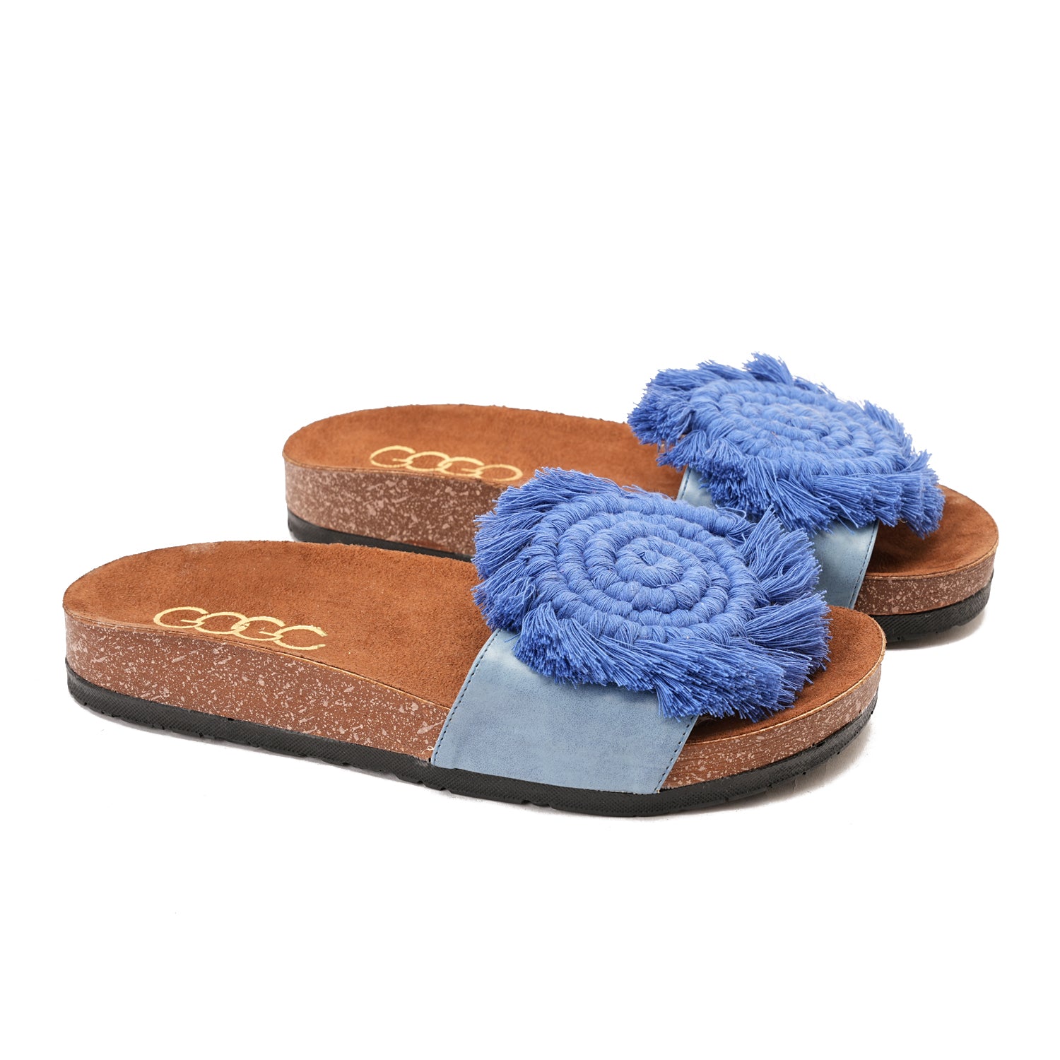 Blue slipper handmade with a flower-shaped design