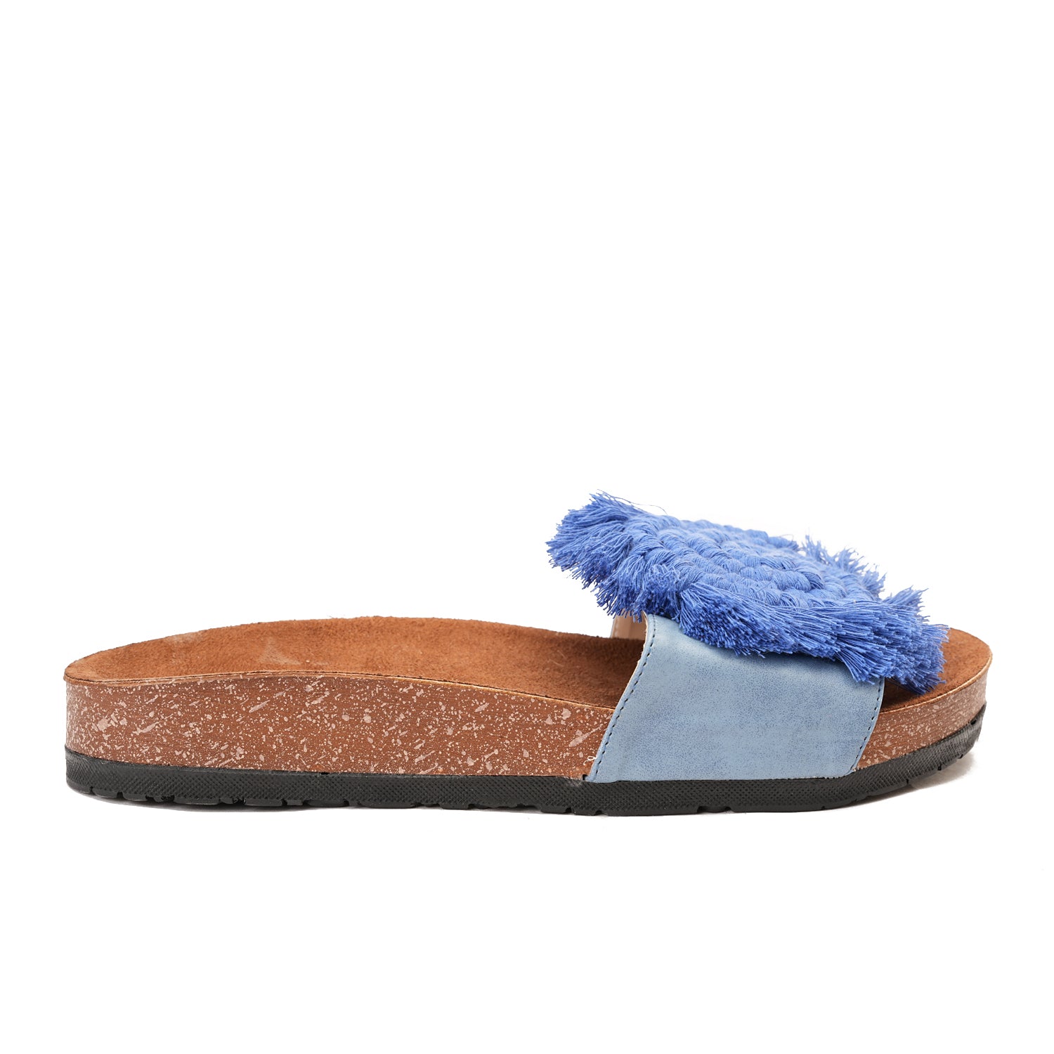Blue slipper handmade with a flower-shaped design
