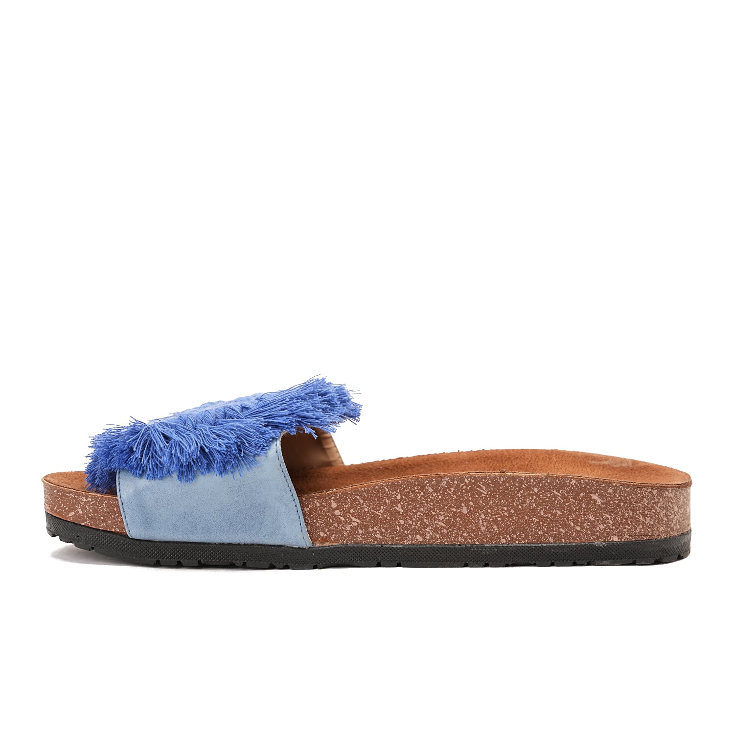 Blue slipper handmade with a flower-shaped design