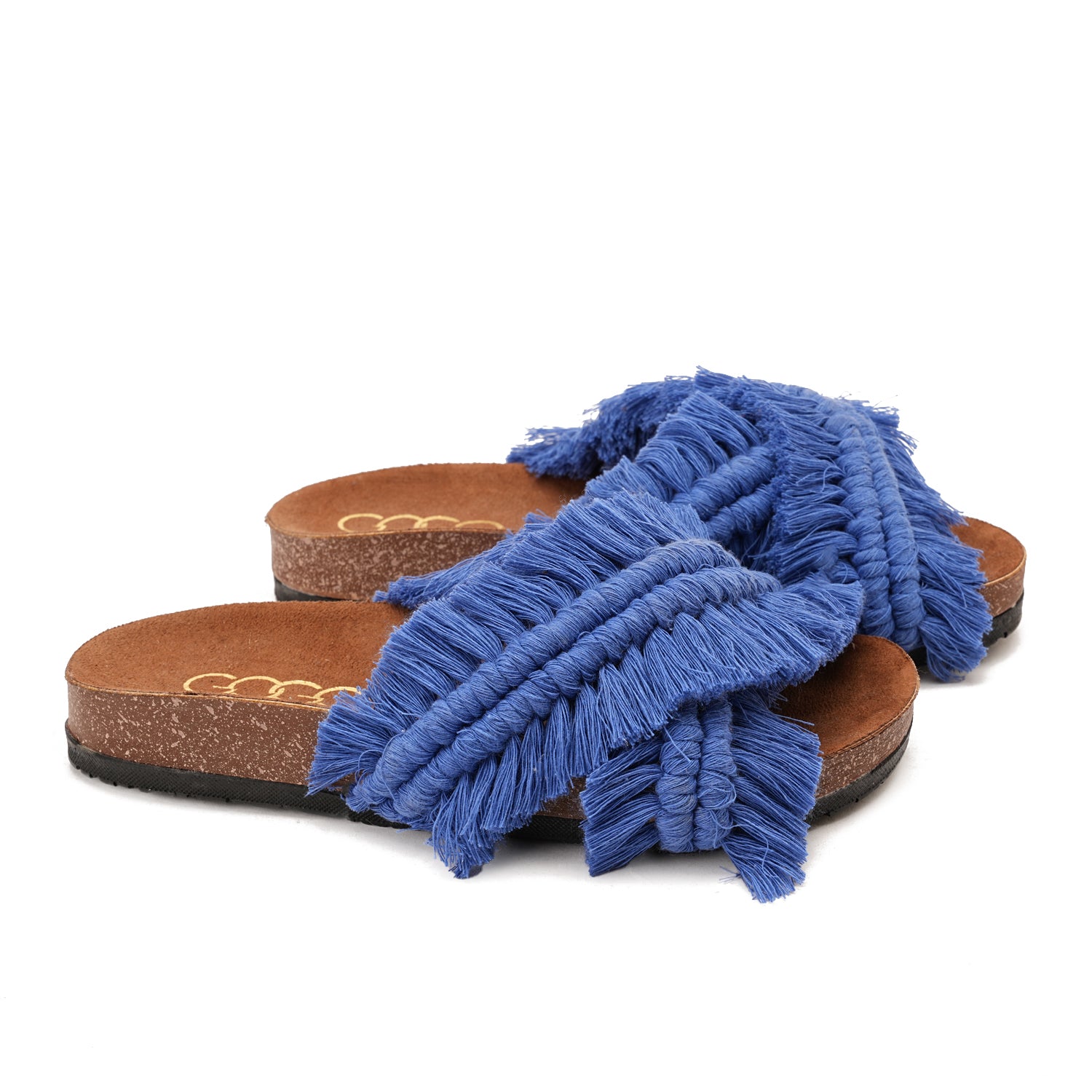 Blue slipper handmade with two wide straps