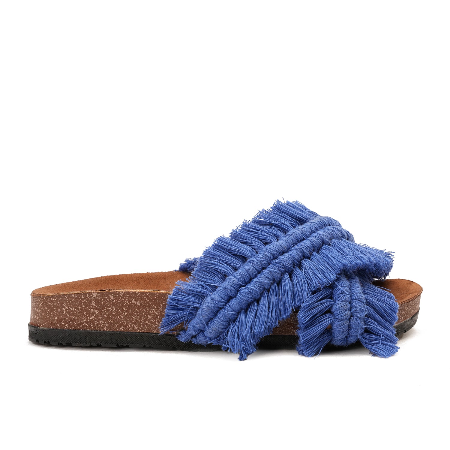 Blue slipper handmade with two wide straps