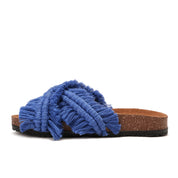 Blue slipper handmade with two wide straps