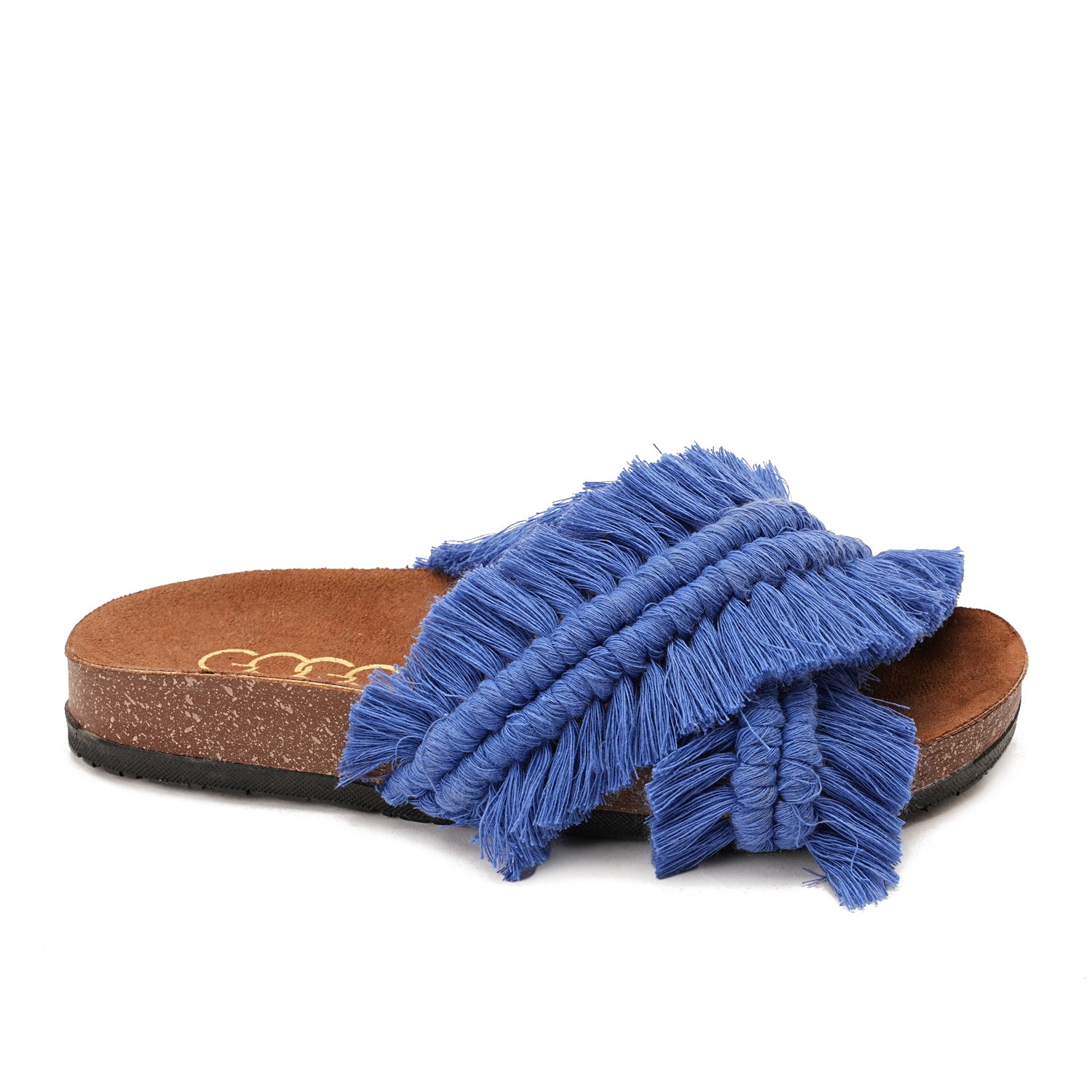 Blue slipper handmade with two wide straps