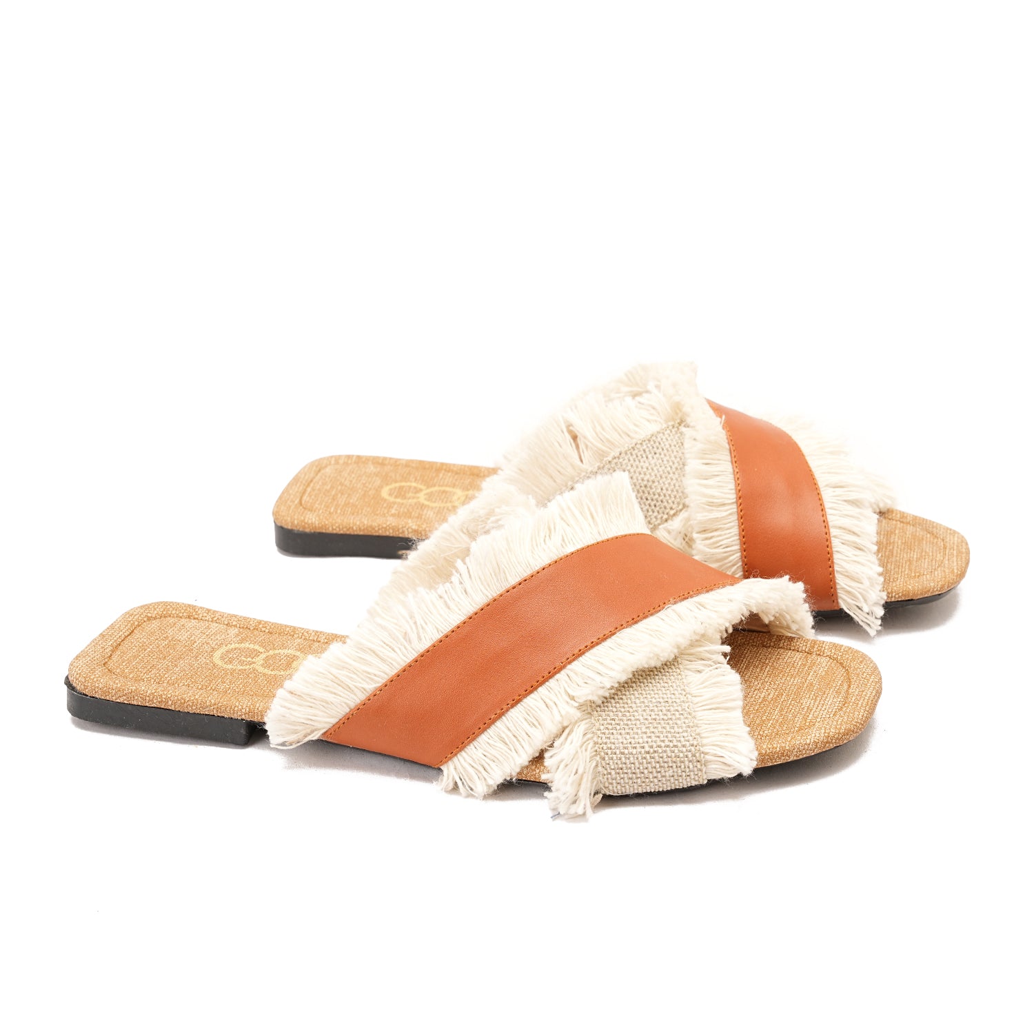 Camel Flat slippers with two wide straps
