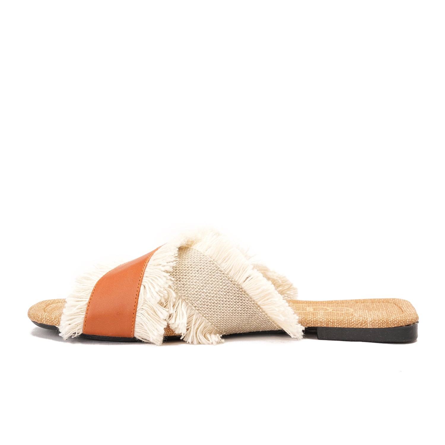 Camel Flat slippers with two wide straps