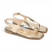 T-Strap Thong Sandals with Gold Detail - Gold