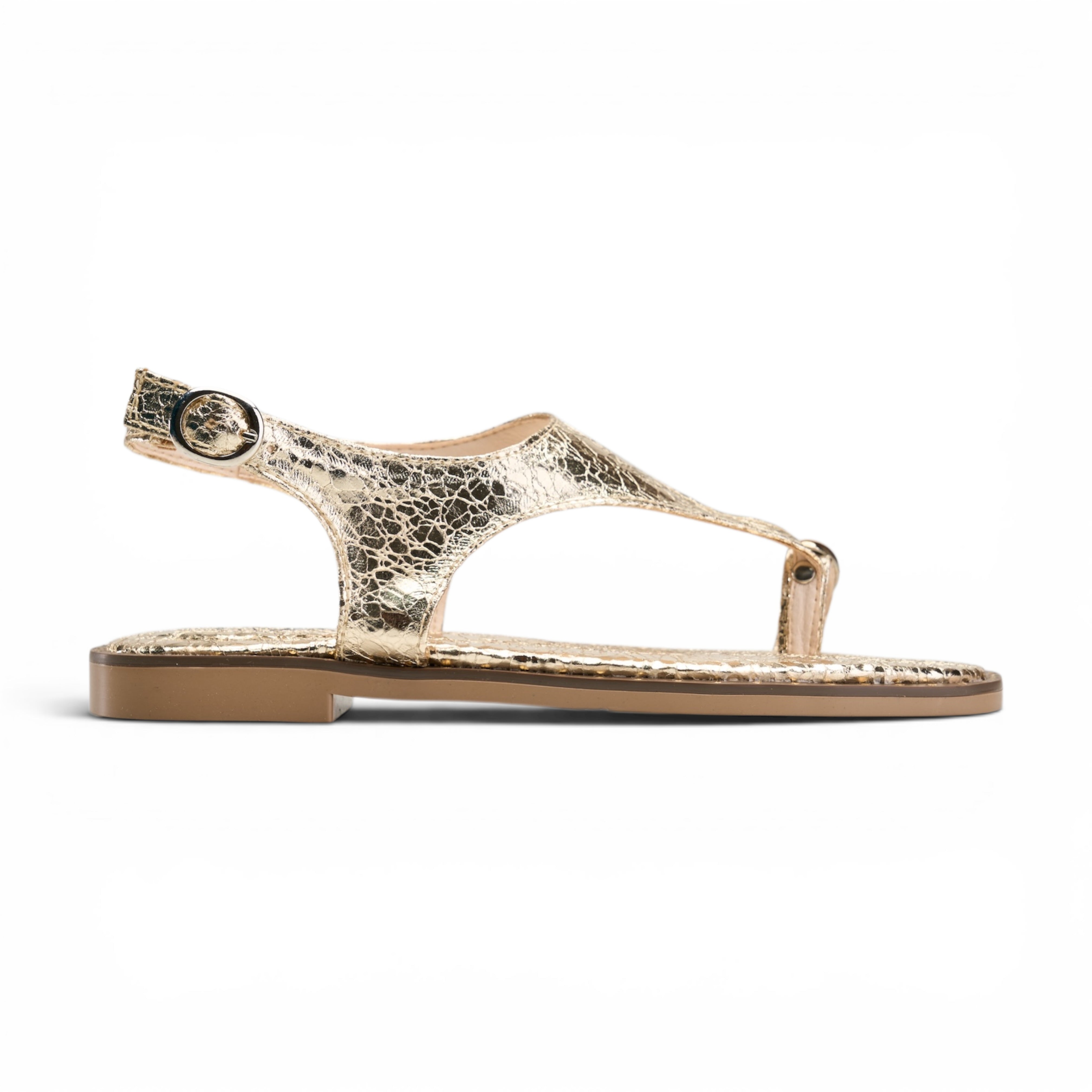 T-Strap Thong Sandals with Gold Detail - Gold