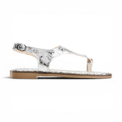 T-Strap Thong Sandals with Gold Detail - Silver