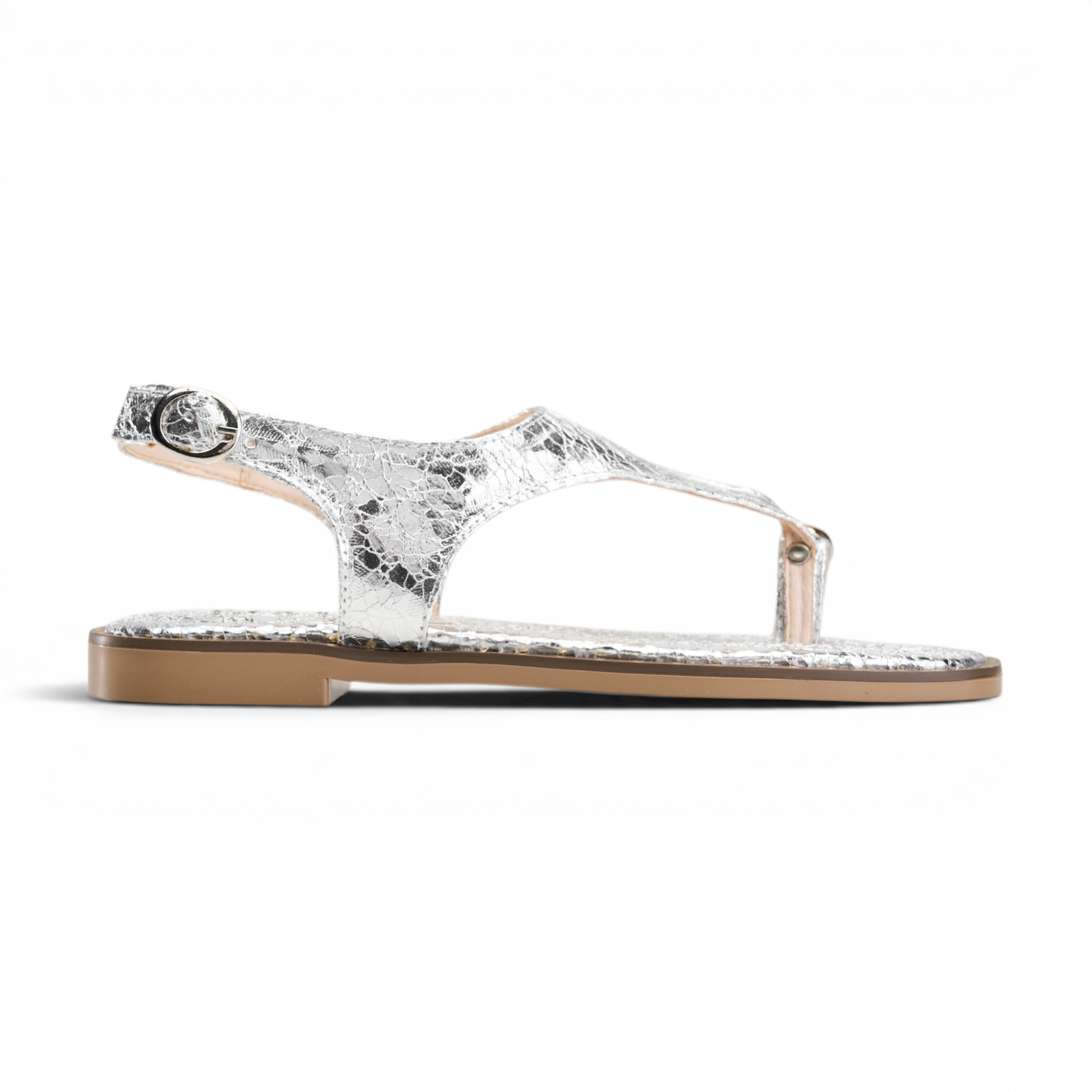 T-Strap Thong Sandals with Gold Detail - Silver