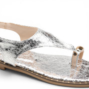 T-Strap Thong Sandals with Gold Detail - Silver