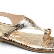 T-Strap Thong Sandals with Gold Detail - Gold