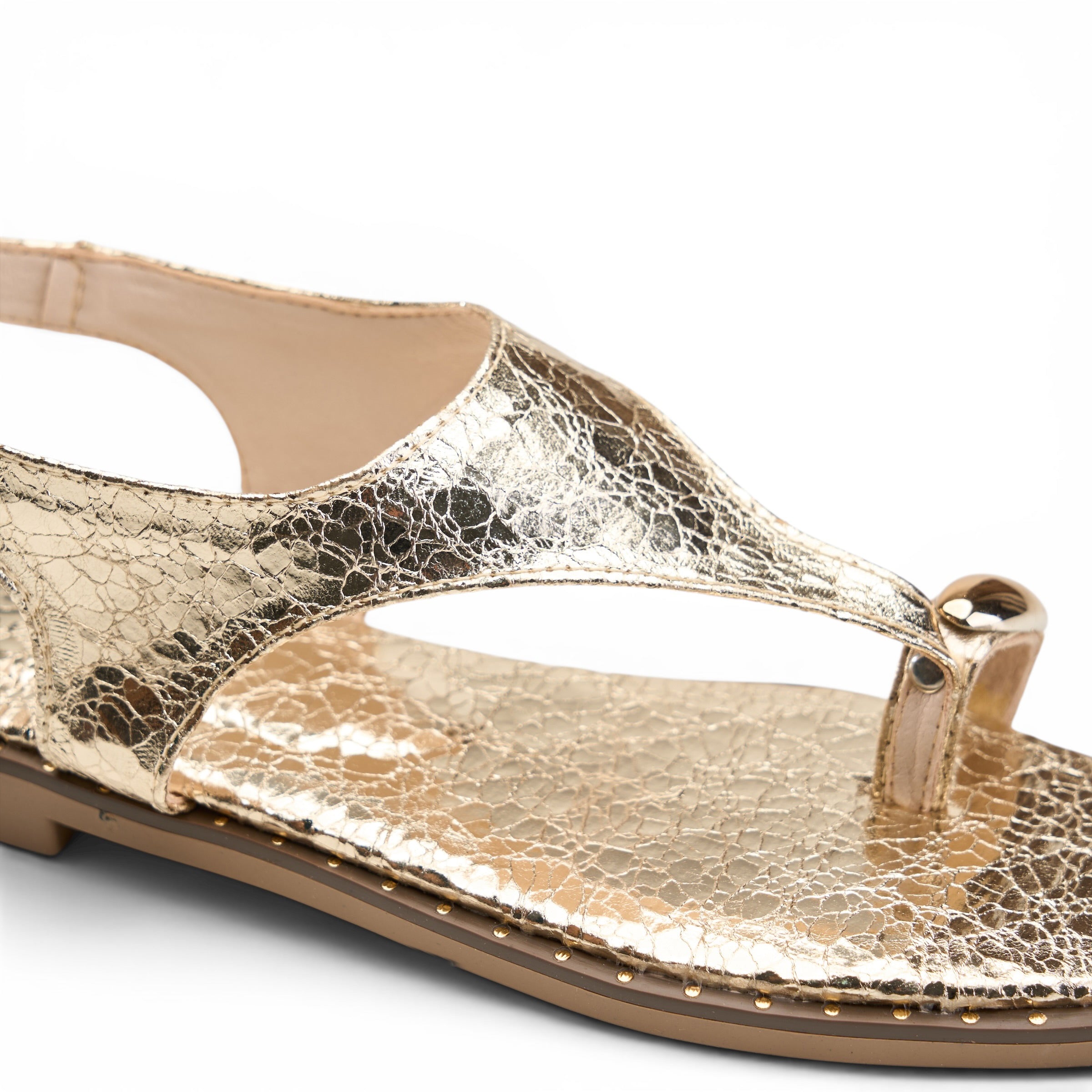 T-Strap Thong Sandals with Gold Detail - Gold
