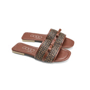 Braided Band Bow Slides - brown