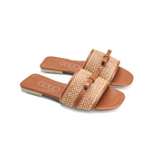 Braided Band Bow Slides - camel
