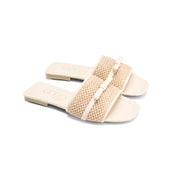 Braided Band Bow Slides - beige