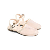 Mesh Closed-Toe Ankle Strap Flats - beige