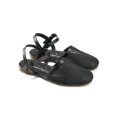 Mesh Closed-Toe Ankle Strap Flats - black