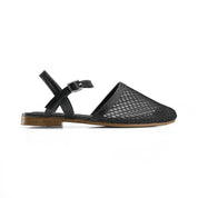 Mesh Closed-Toe Ankle Strap Flats - black