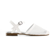 Mesh Closed-Toe Ankle Strap Flats - white