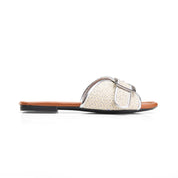 Patterned Strap Square Toe Flats - silver