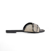 Patterned Strap Square Toe Flats - black