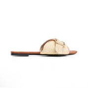 Patterned Strap Square Toe Flats - gold