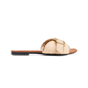 Patterned Strap Square Toe Flats - rose gold
