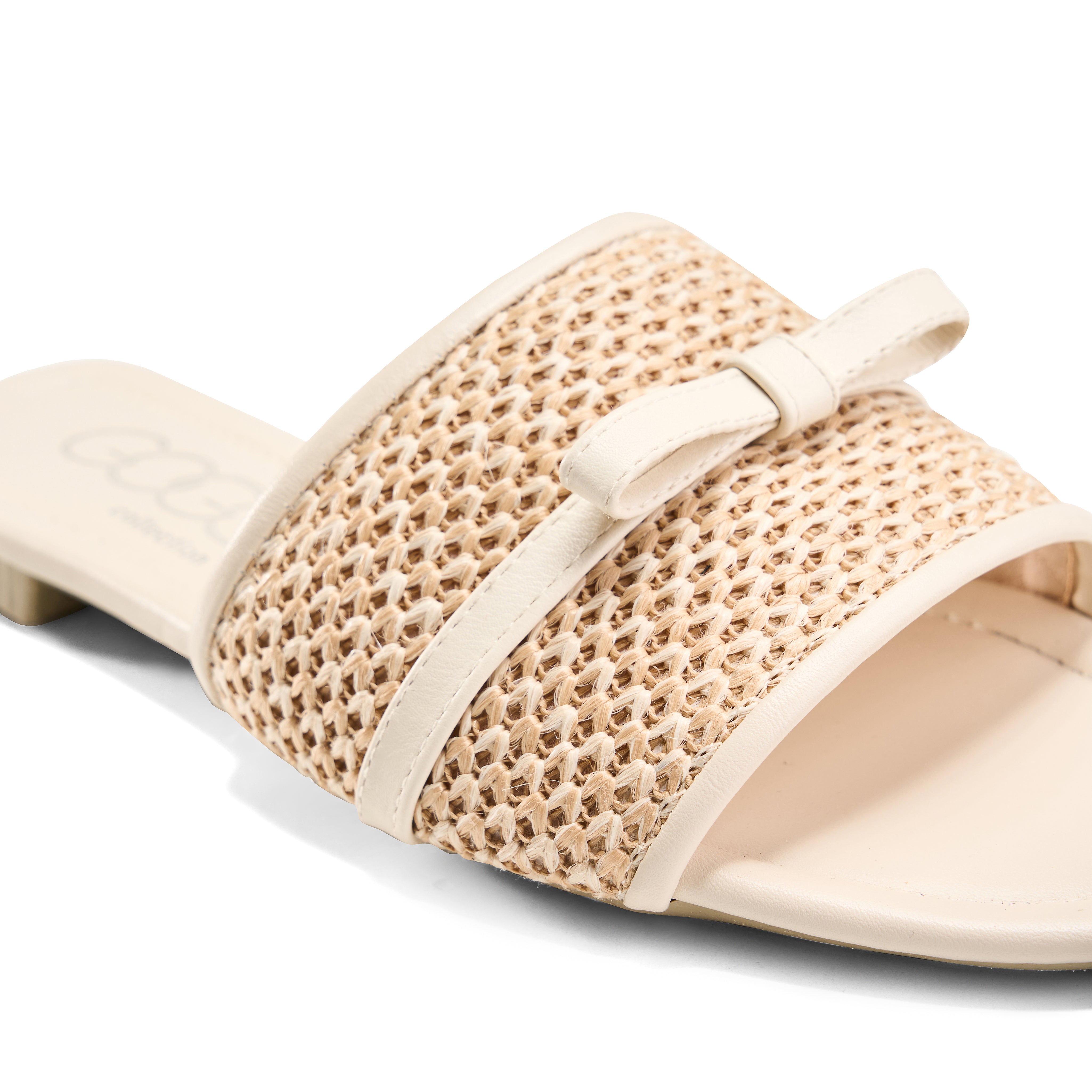 Braided Band Bow Slides - beige