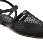 Mesh Closed-Toe Ankle Strap Flats - black