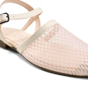 Mesh Closed-Toe Ankle Strap Flats - beige