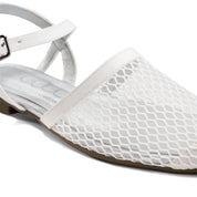 Mesh Closed-Toe Ankle Strap Flats - white