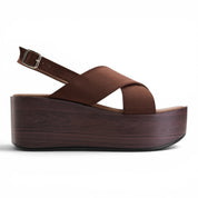Criss-Cross Slingback Platform Sandals - Brown