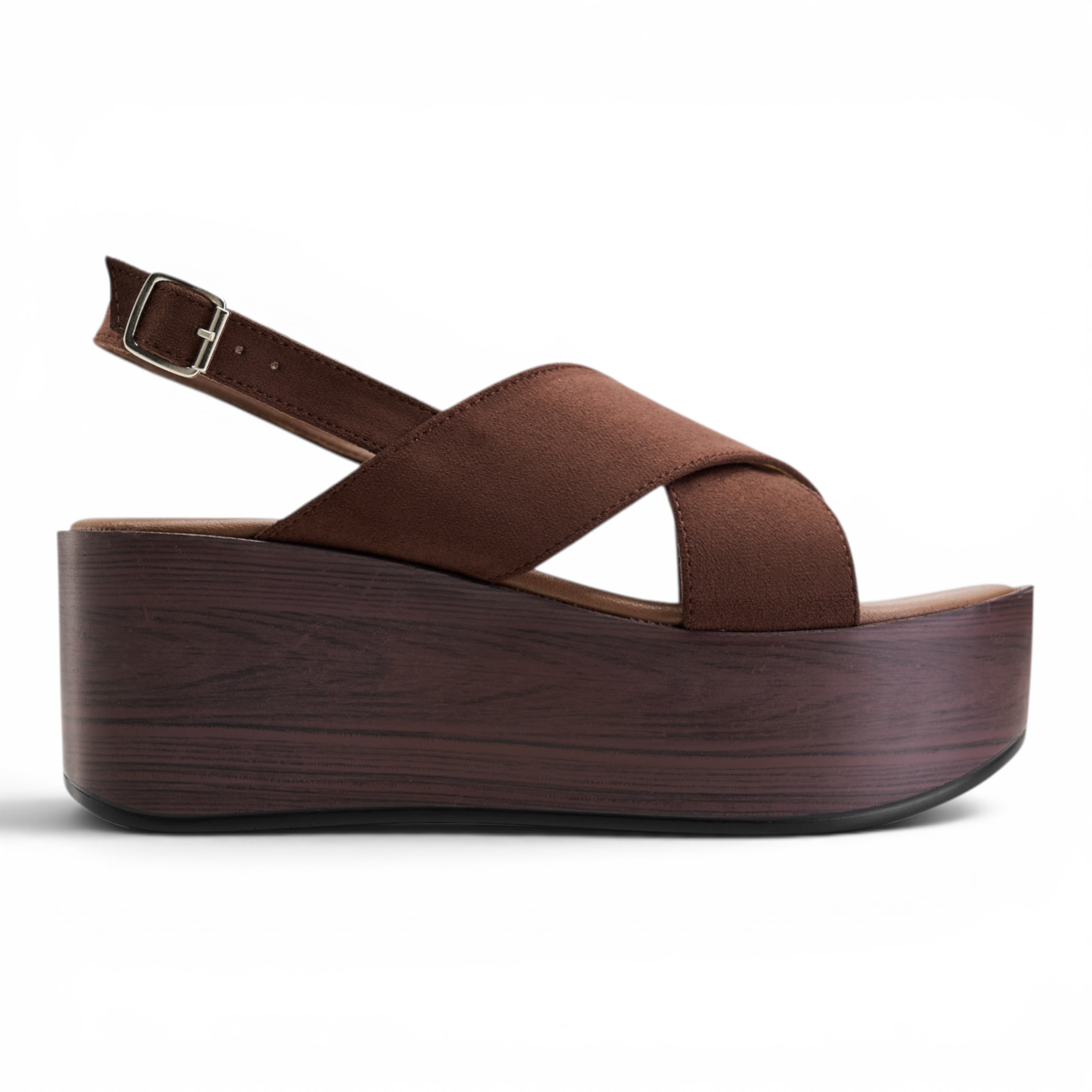 Criss-Cross Slingback Platform Sandals - Brown