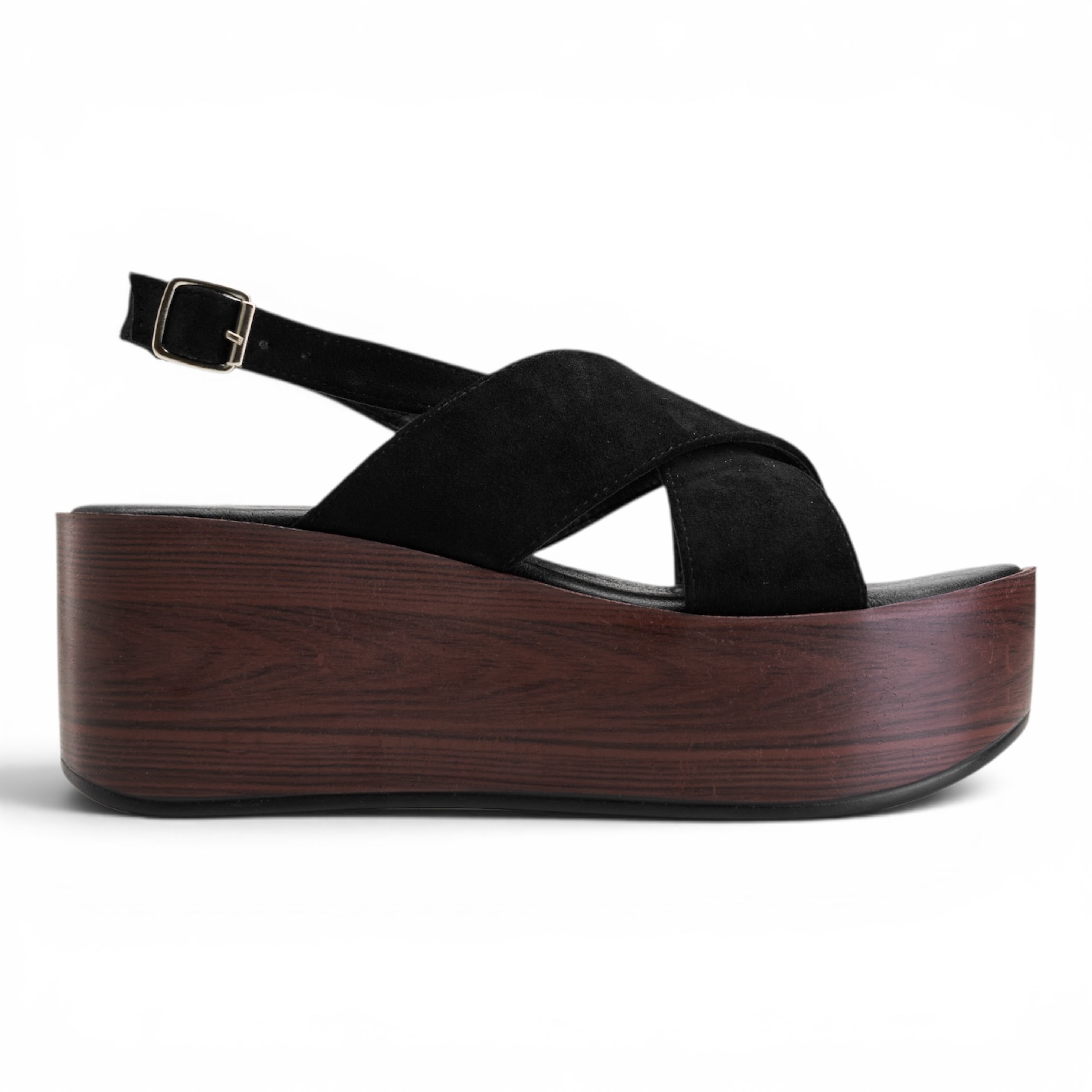 Criss-Cross Slingback Platform Sandals - Black