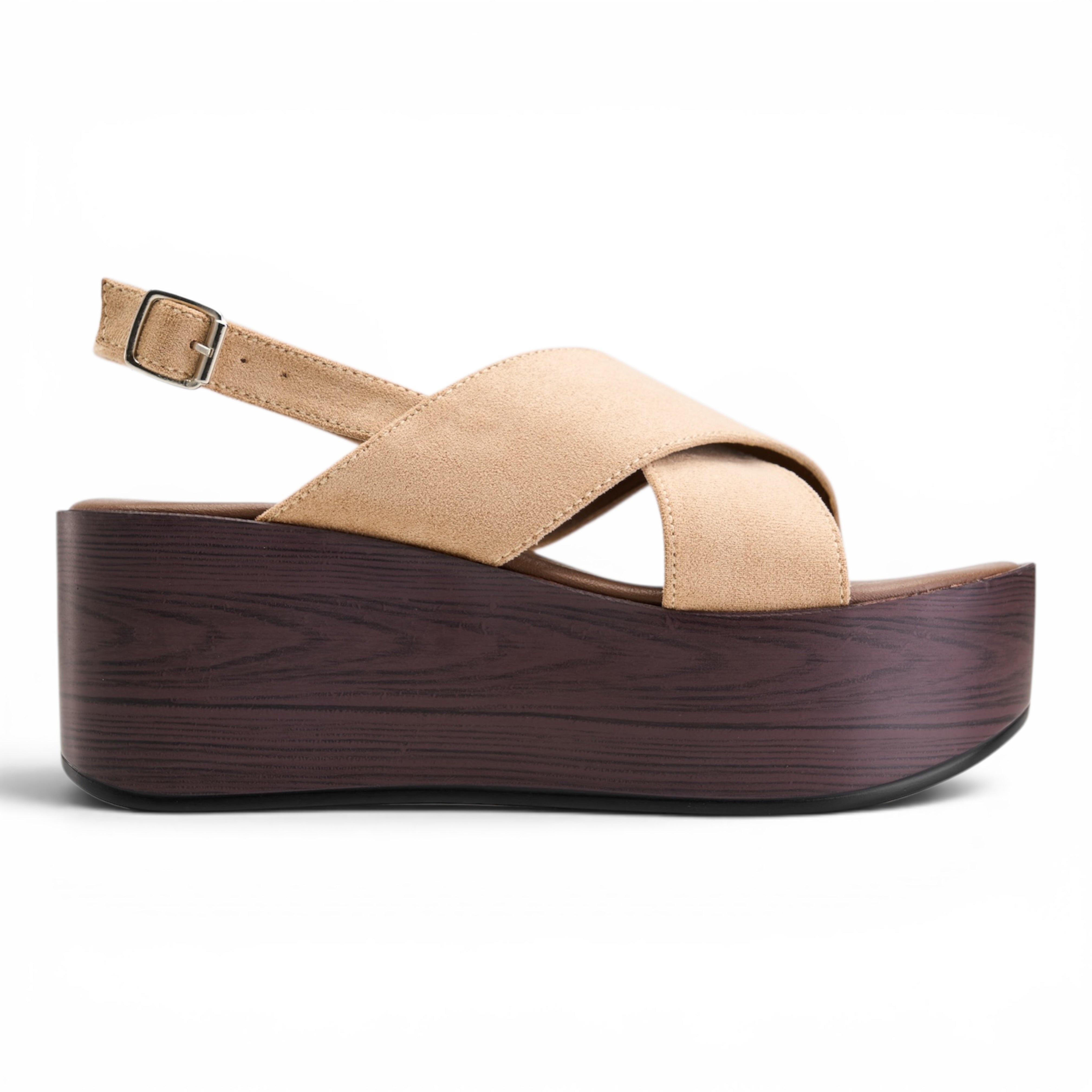 Criss-Cross Slingback Platform Sandals - Beige