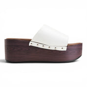 Wooden Platform Slide Sandals - White
