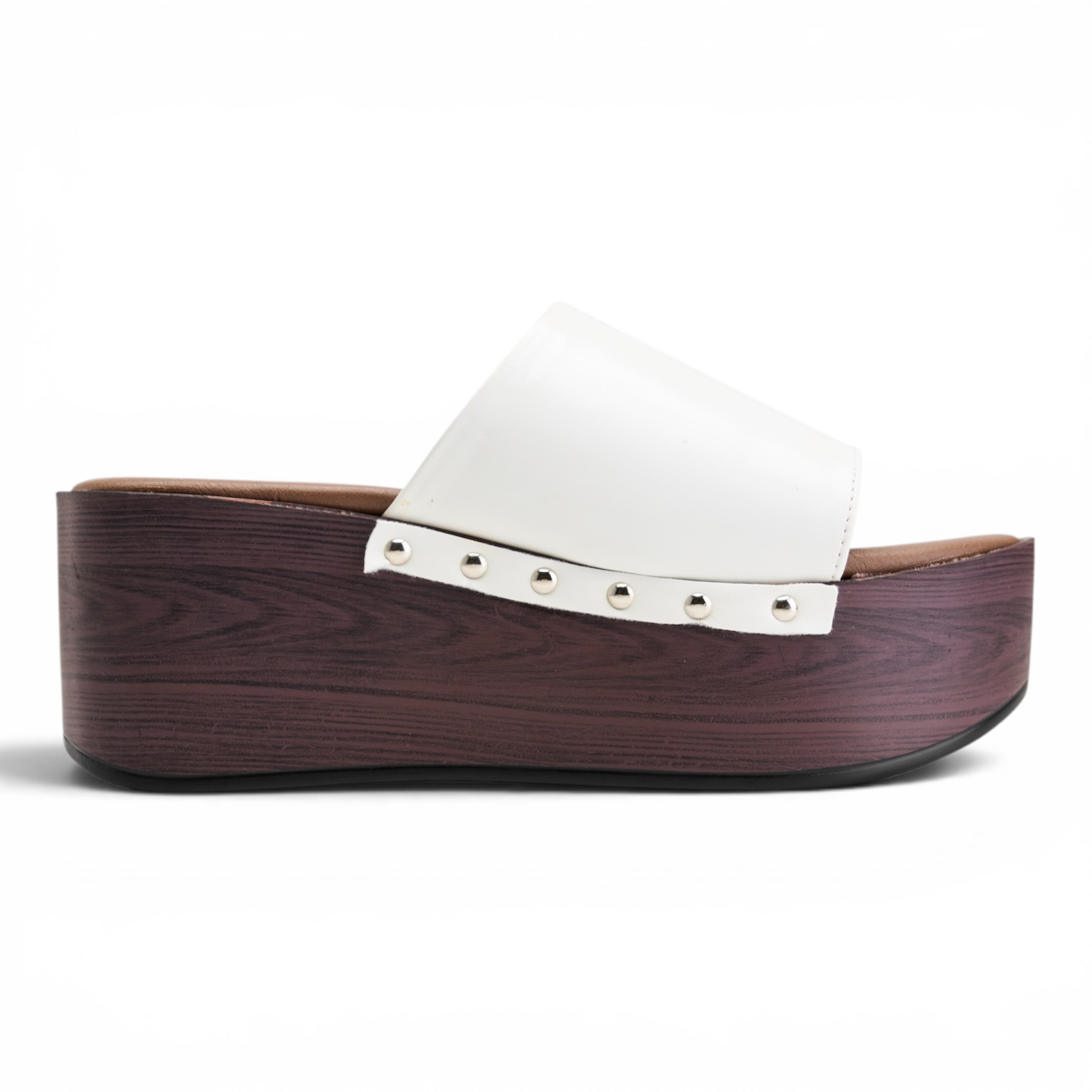 Wooden Platform Slide Sandals - White