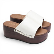 Wooden Platform Slide Sandals - White