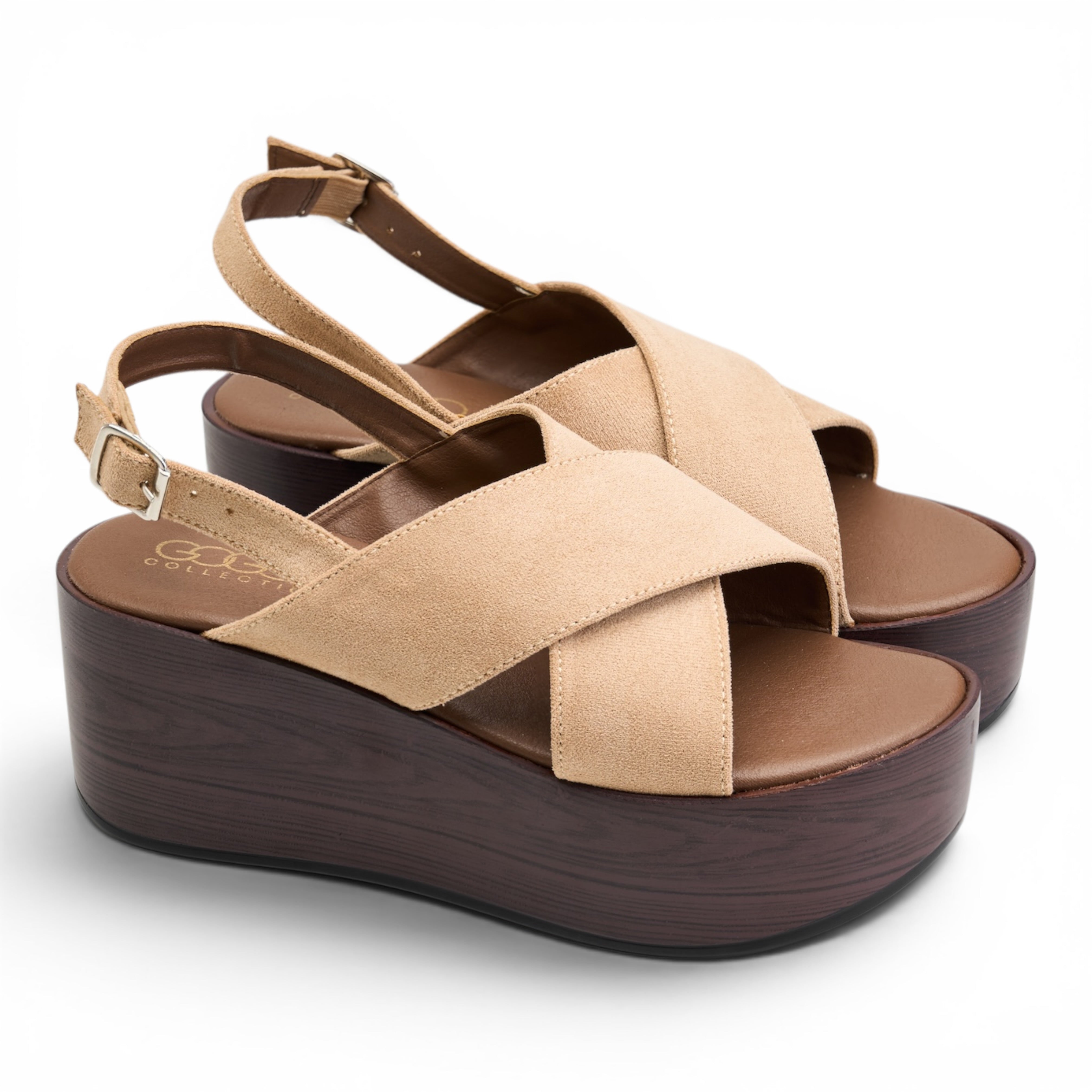 Criss-Cross Slingback Platform Sandals - Beige