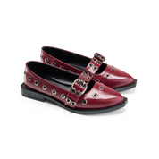Modern Eyelet Accent Pointed Flats - Maroon