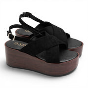 Criss-Cross Slingback Platform Sandals - Black