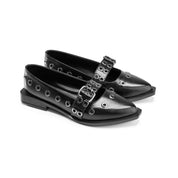 Modern Eyelet Accent Pointed Flats - Black