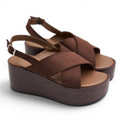 Criss-Cross Slingback Platform Sandals - Brown