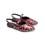 Perforated Vamp Pointed Mules - Maroon