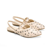 Perforated Vamp Pointed Mules - Beige