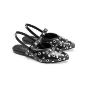 Perforated Vamp Pointed Mules - Black