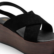 Criss-Cross Slingback Platform Sandals - Black